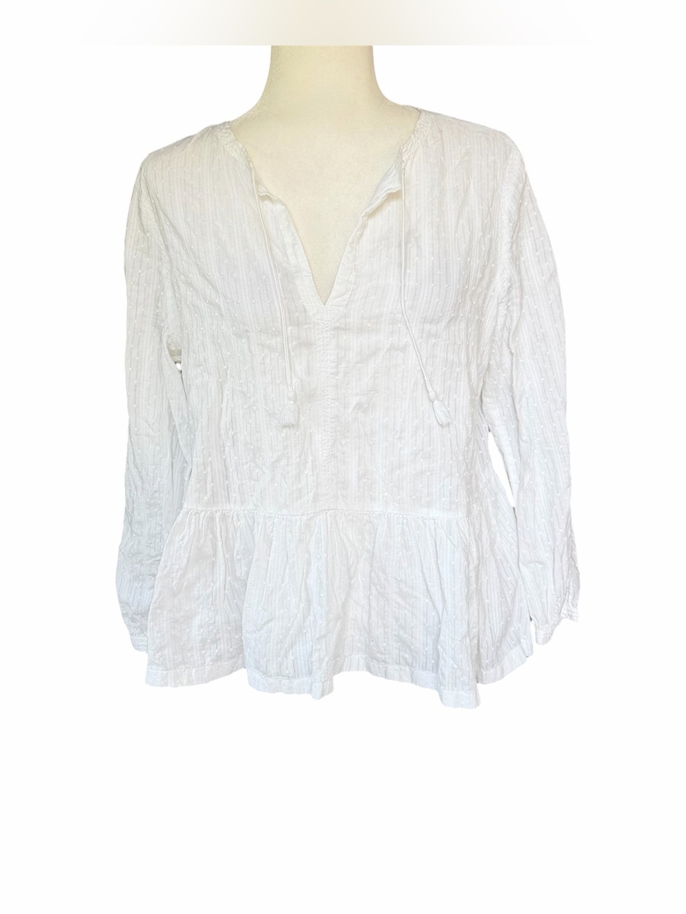 J Crew Swiss Dot 100% Cotton Gauze Blouse White Tunic Top Size 12